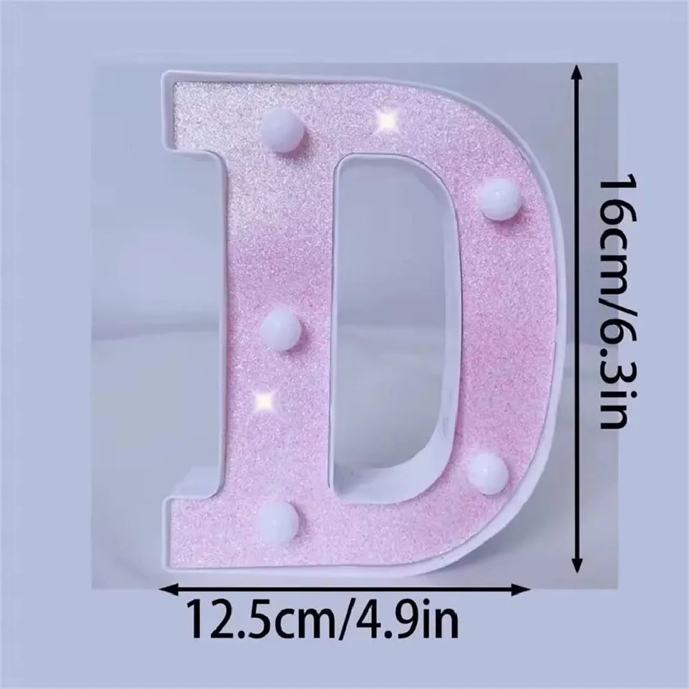 1PC 16cm LED Letter&Number Lights For Wedding,Proposal,Birthday,Party,Photo Props,Battery Powered Pink Glitter Decorative Lights