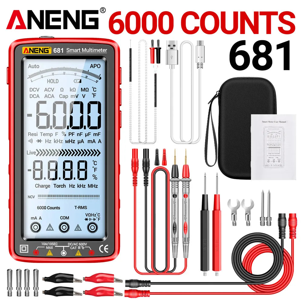 ANENG 681 Rechargable Digital Professional Multimeter Non-contact Voltage Tester AC/DC Voltage Meter LCD Screen Current Tester