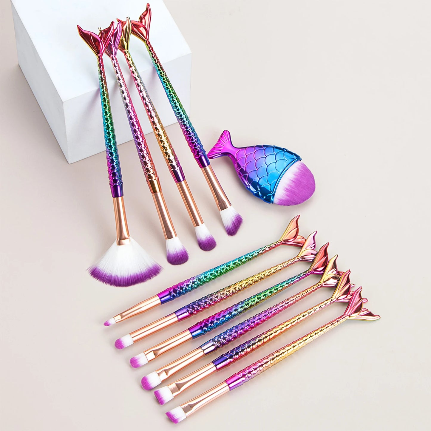 11 pcs mermaid makeup brushes, fish tail makeup brush set, beauty tools