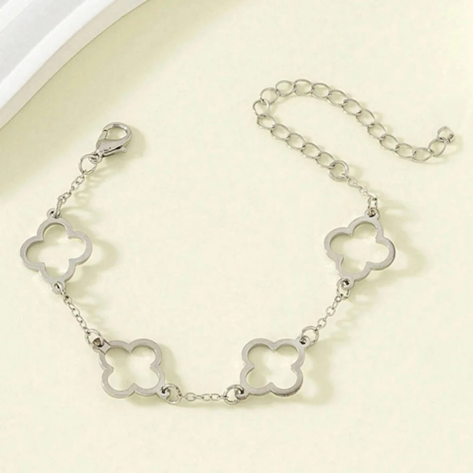 Yupsk Fashion Elegant Hollowed Out Four-leaf Clover Bracelet Stainless Steel Adjustable Chain Bracelets Ladies Daily Jewelry