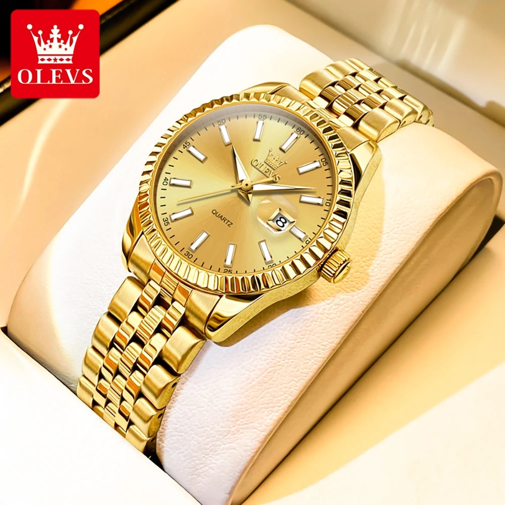 OLEVS 5593 Couple Watch Fashion Business Waterproof Stainless Steel Watch Luxury Brand Classic Date Week Clock Men Women Watch