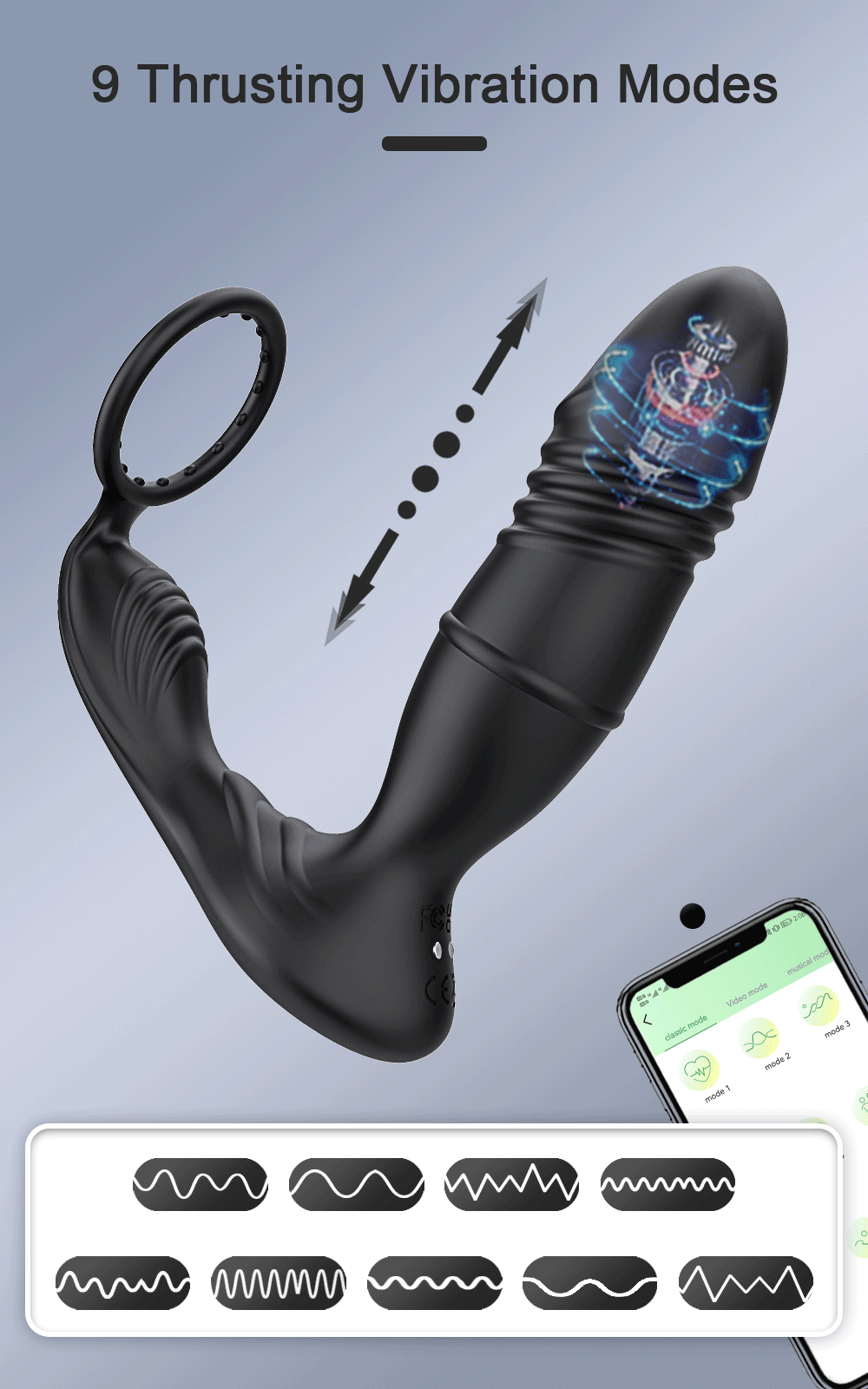 4in1 Thrusting Vibrating Anal Vibrator Prostate Massager Cock Ring Anal Plug G Spot Massager Male Sex Toys for Men Women Couples