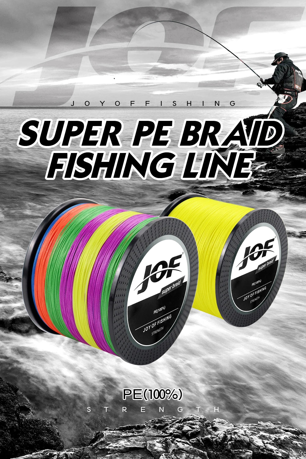 JOF X12 Braided Fishing Line 1000M 500M 300M 12 Strands MultiColor Multifilament Saltwater PE Line 33 42 55 65 90 103 150LB
