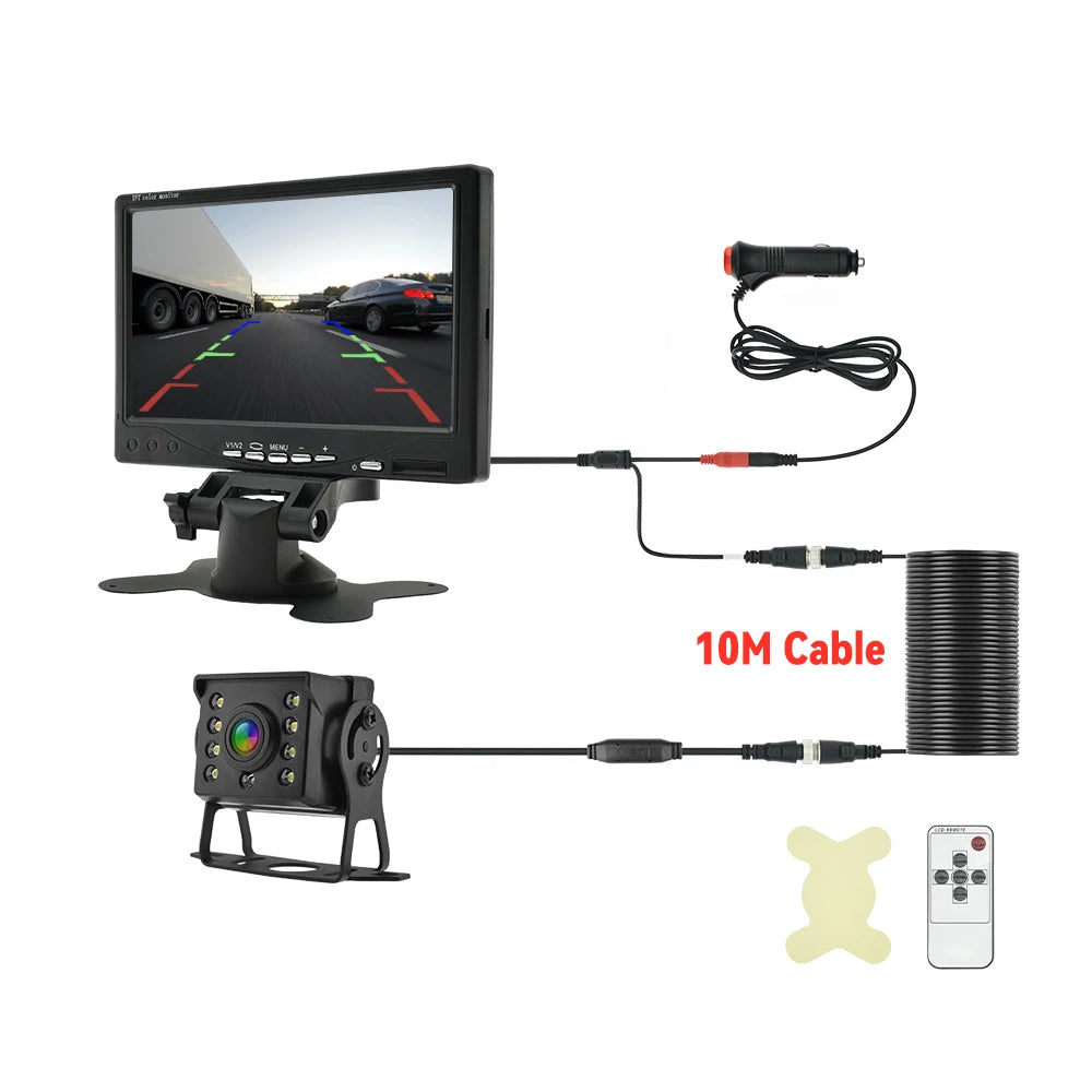 Parking Universal Car Rear View Camera with Monitor For Truck Bus 7 HD Screen 1024*600 Assistance Waterproof Security