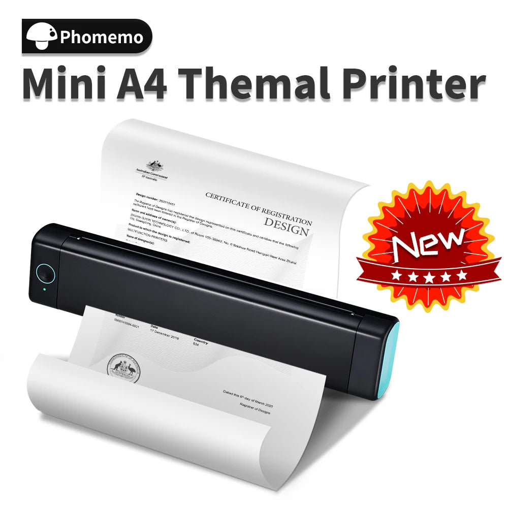 Phomemo M08F A4 Portable Thermal Printer,Supports 8.26"x11.69" A4 Thermal Paper,Wireless Mobile Travel Printers for Car & Office