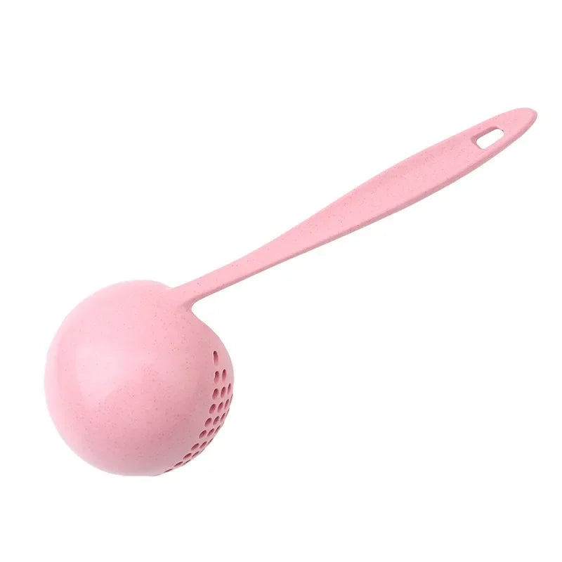 2 In 1 Creative Wheat Straw Soup Spoon Long Handle Lovely Porridge Spoons With Filter Dinnerware Kitchen Colander Tools