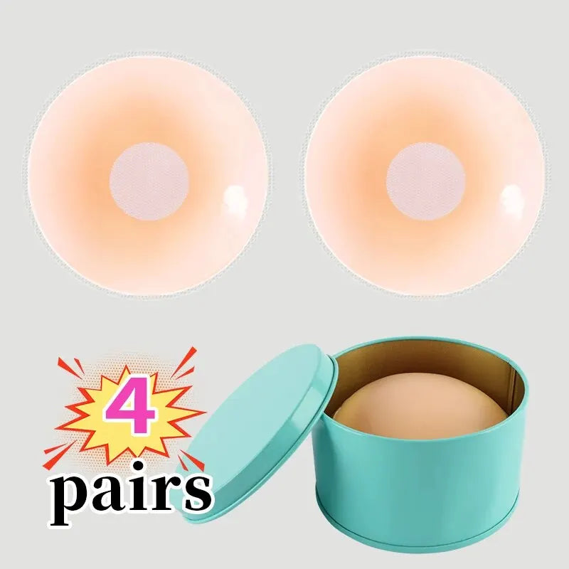 4 Pairs of Anti Glare Underwear Silicone Latex Breast Patches, Sexy and Breathable Invisible Breast Care, Travel Box Packaging