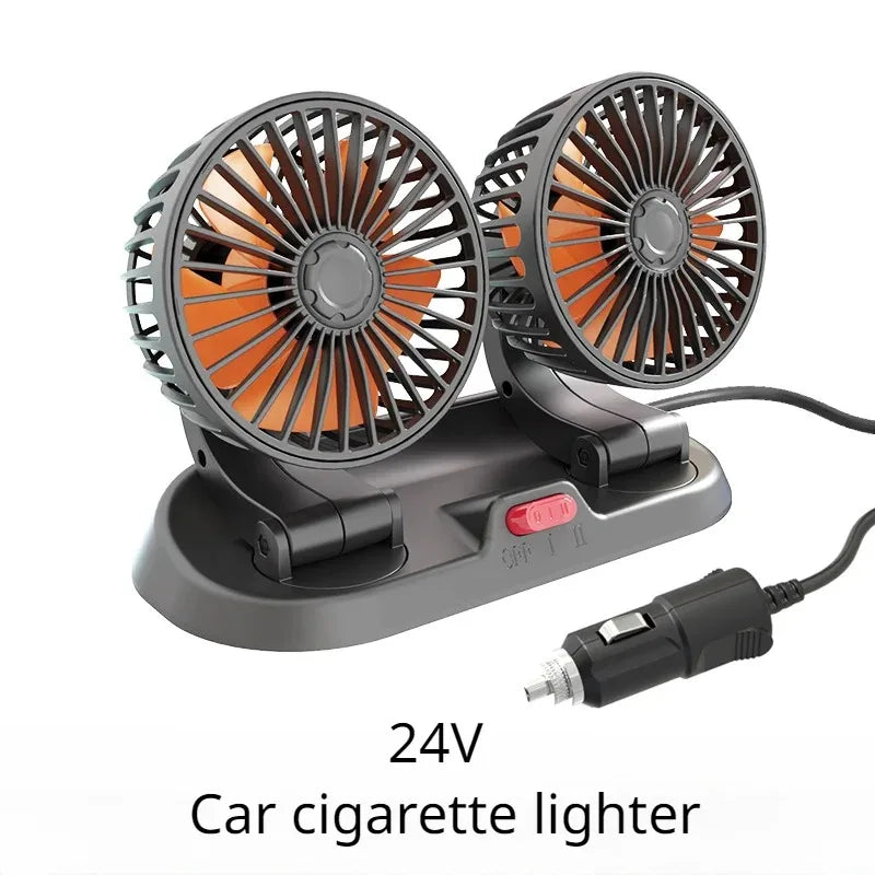 Car Fan 360° Adjustable 3 Head Air Fan Automotive Electric Fan USB/12V/24V Fan 2 Speeds Car Silent Fan For Home Desk Office&Car