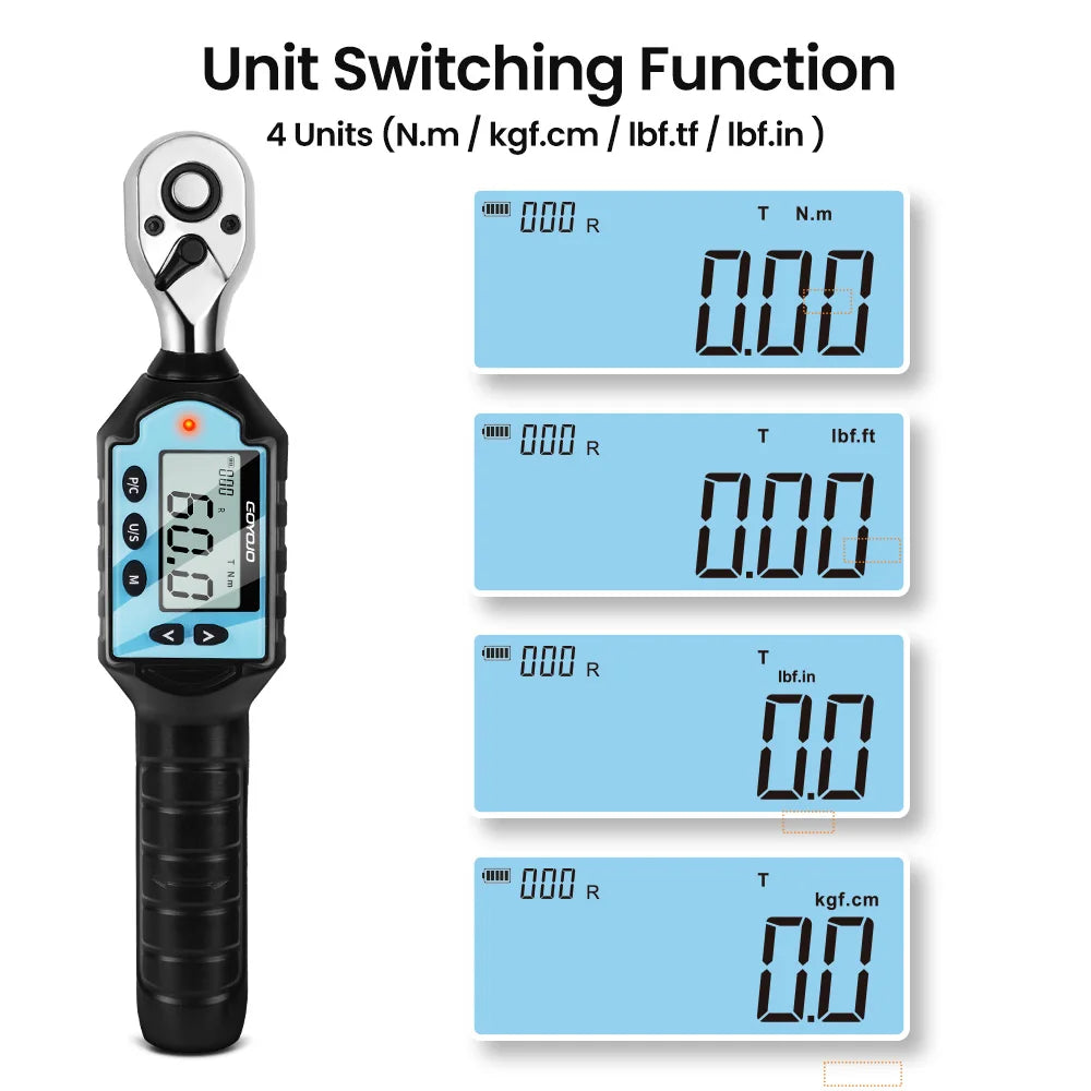 New Digital Preset Torque Wrench 1/2" 3/8" 1/4"  Bidirectional Ratchet Head Professional Adjustable Bicycle Repair Hand Tools