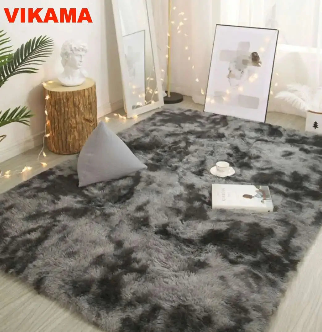VIKAMA Solid Color Simple Nordic Tie-dye Carpet Living Room Bedroom Bbed Sofa Comfortable Blanket Silk Wool Floor Mat All Spread