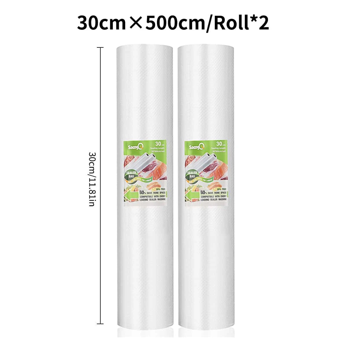 2 rolls of 500cm long textured rolls, vacuum compressed bags, single-sided mesh food vacuum packaging rolls, 2 packs