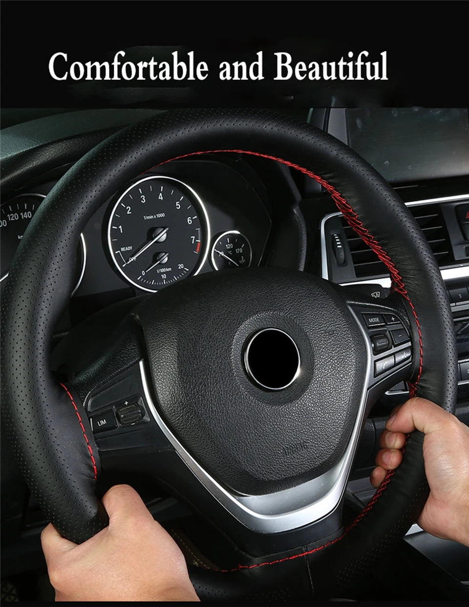 DIY Hand Sewing Steering Wheel Cover Microfiber Leather 37-38CM With Needle And Thread Interior Car Accessories Auto Interior