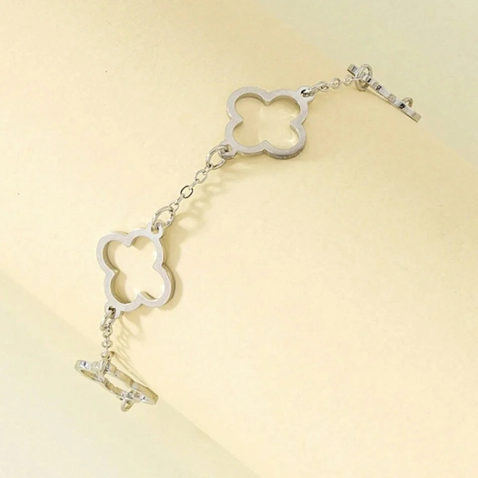 Yupsk Fashion Elegant Hollowed Out Four-leaf Clover Bracelet Stainless Steel Adjustable Chain Bracelets Ladies Daily Jewelry