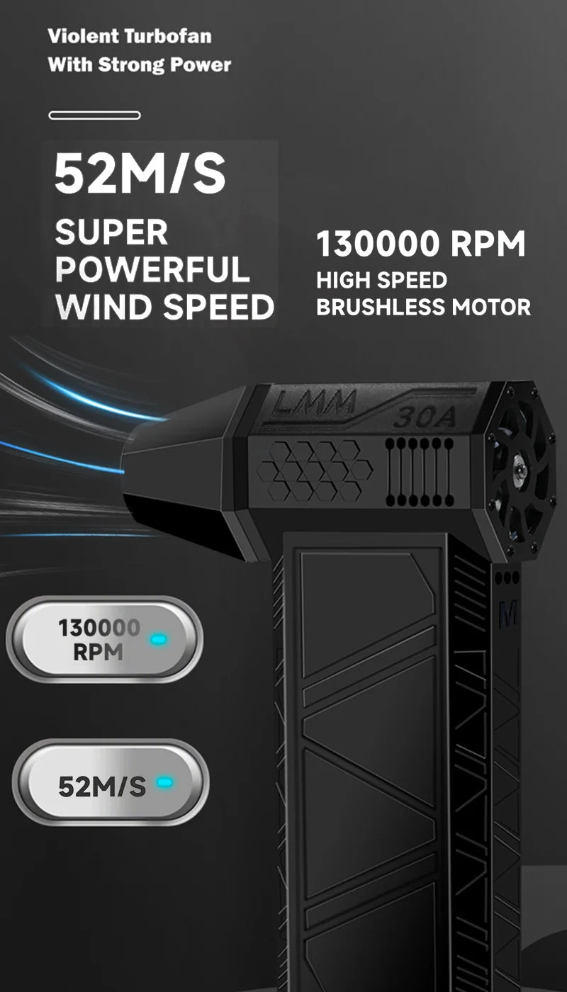130000-50000PM Air Blower Turbo Jet Fan Electric Power Display Handheld Mini Dust Cleaner High Speed Duster Gun Cleaning Tool