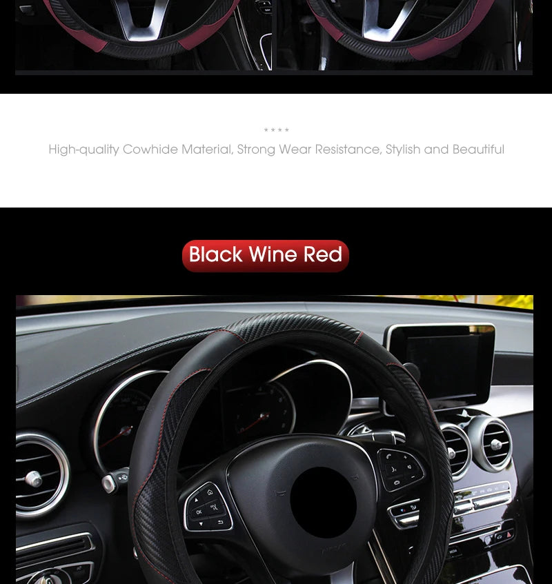 Car accessories Carbon Fiber PU Leather Steering Wheel Cover for Hyundai I10 Peugeot 2008 Dacia Sandero Stepway