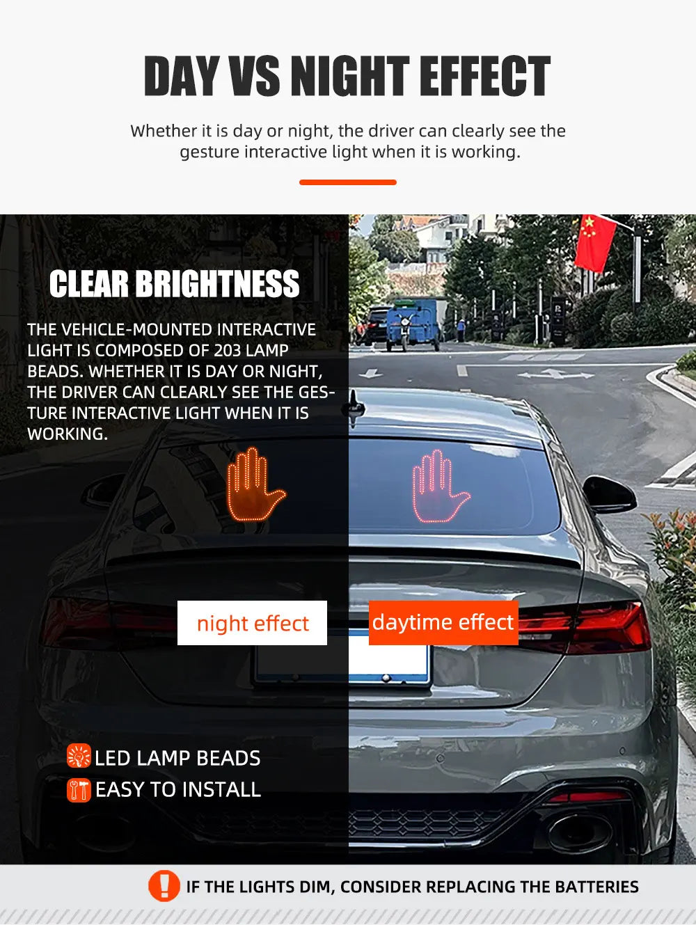 Funny Car Finger Light with Remote, Road Rage Signs Middle Finger Gesture Light,Auto Amber Warning Brake Light Car Accessories