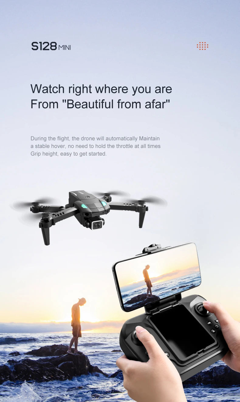 New S128 Mini Drone 4K Professional HD Dual Camera Three-Sided Obstacle Avoidance Air Pressure Fixed Height Foldable Quadcopter