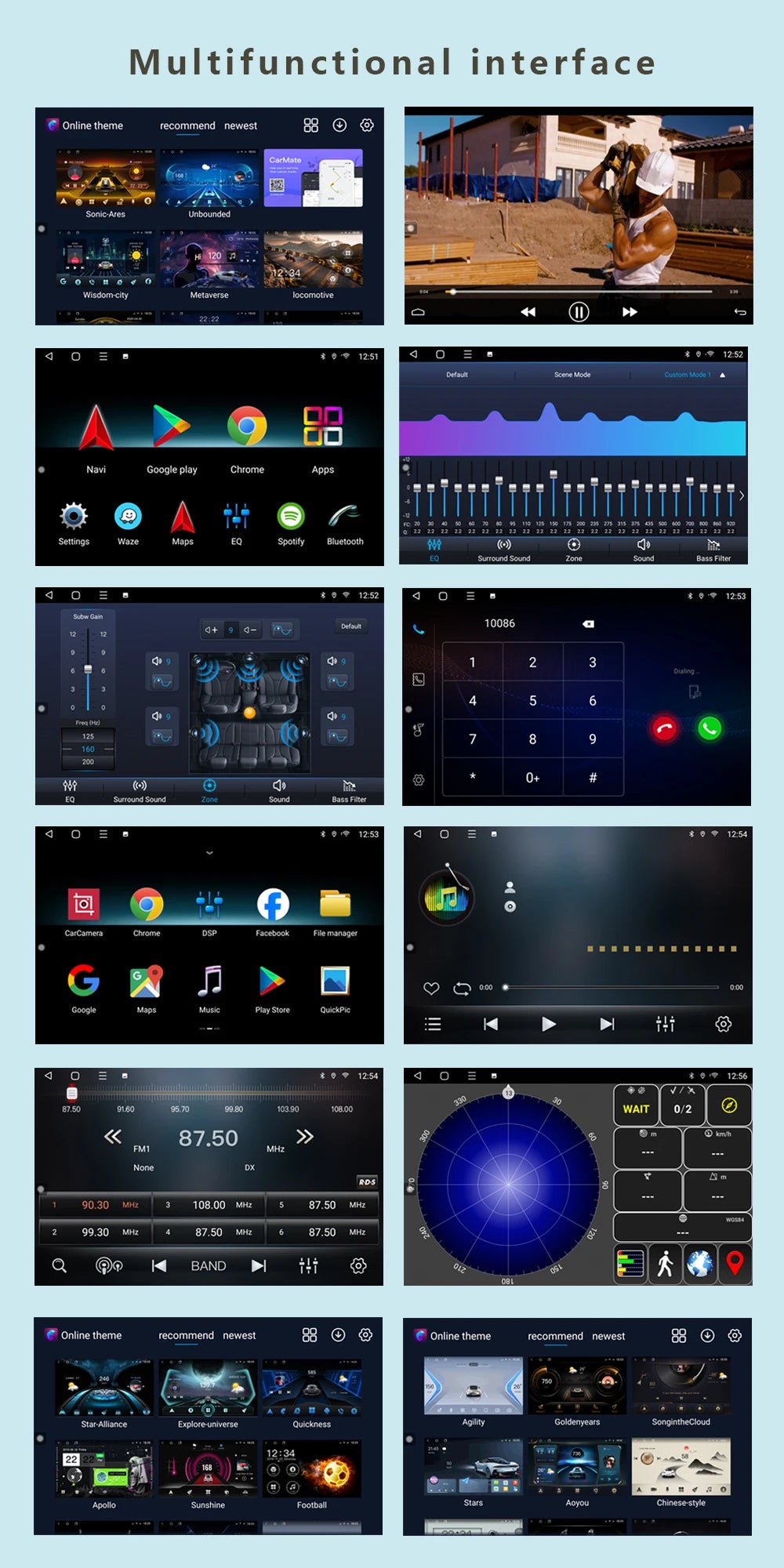 Android12 Car Radio Auto 8 Core 4+64G Din 9"/10" Universal QLED In-Dash GPS Navigation with Wireless CarPlay Reverse Camera AHD