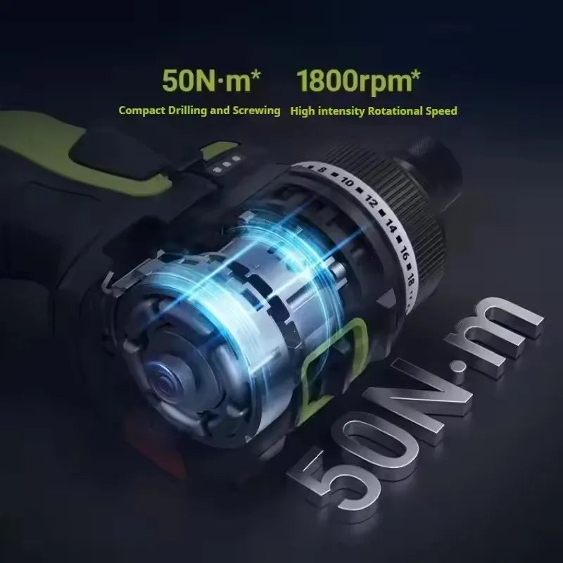 Worx WU139 Cordless Screwdriver Dual Speed 50Nm 12v 1800rpm 18+1 Brushless Motor Adjust Torque Univeral Green 12V Battery Pack