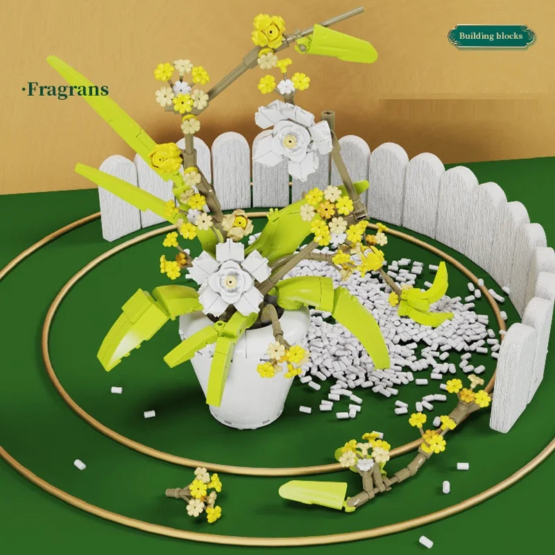 New Fragrans Model Building Blocks MOC Flower Potted Bonsai Ideas Home Decor Plant Collection Bricks Ideas DIY Toy For Girl Gift