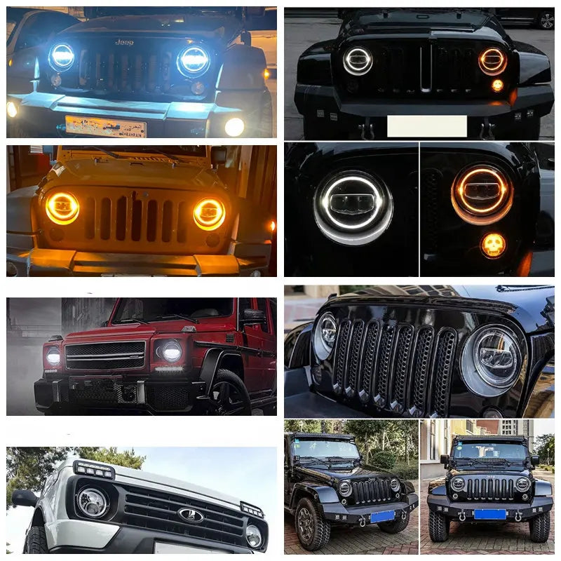 Car Motorcycle 7 Inch Led Headlight DRL Halo Amber Turn Light For Jeep Wrangler JK TJ CJ LJ Lada Defender Suzuki Hummer Headlamp