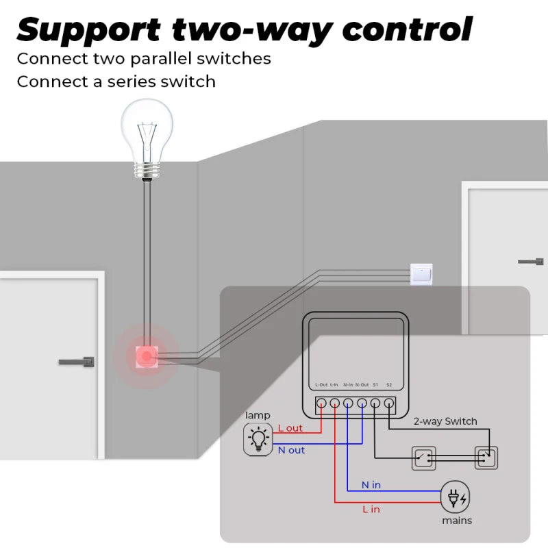 16A Wifi Smart Switch Smart Home Light Switches Module 2 Way Control Work with Tuya Smart Life Alexa Google Home Switch