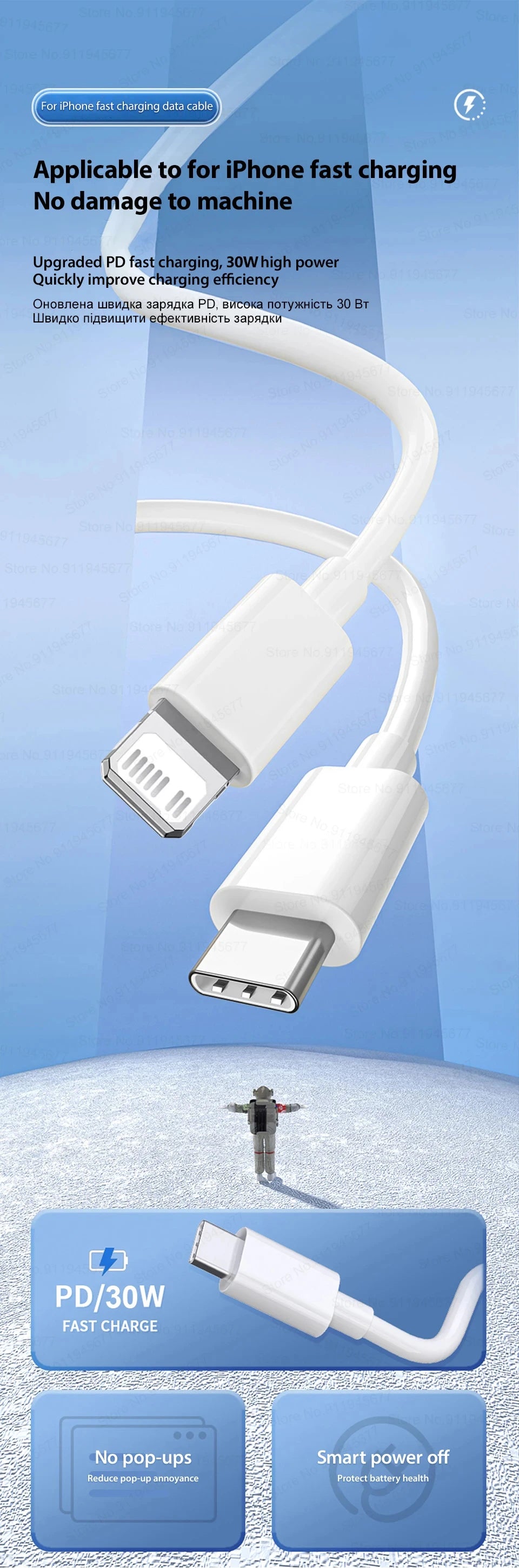 PD 30W USB A Cable For Apple iPhone 14 13 11 12 Pro Max XS XR X 7 8 Plus Fast Charging 2M USB C Data Cables Charger Accessories