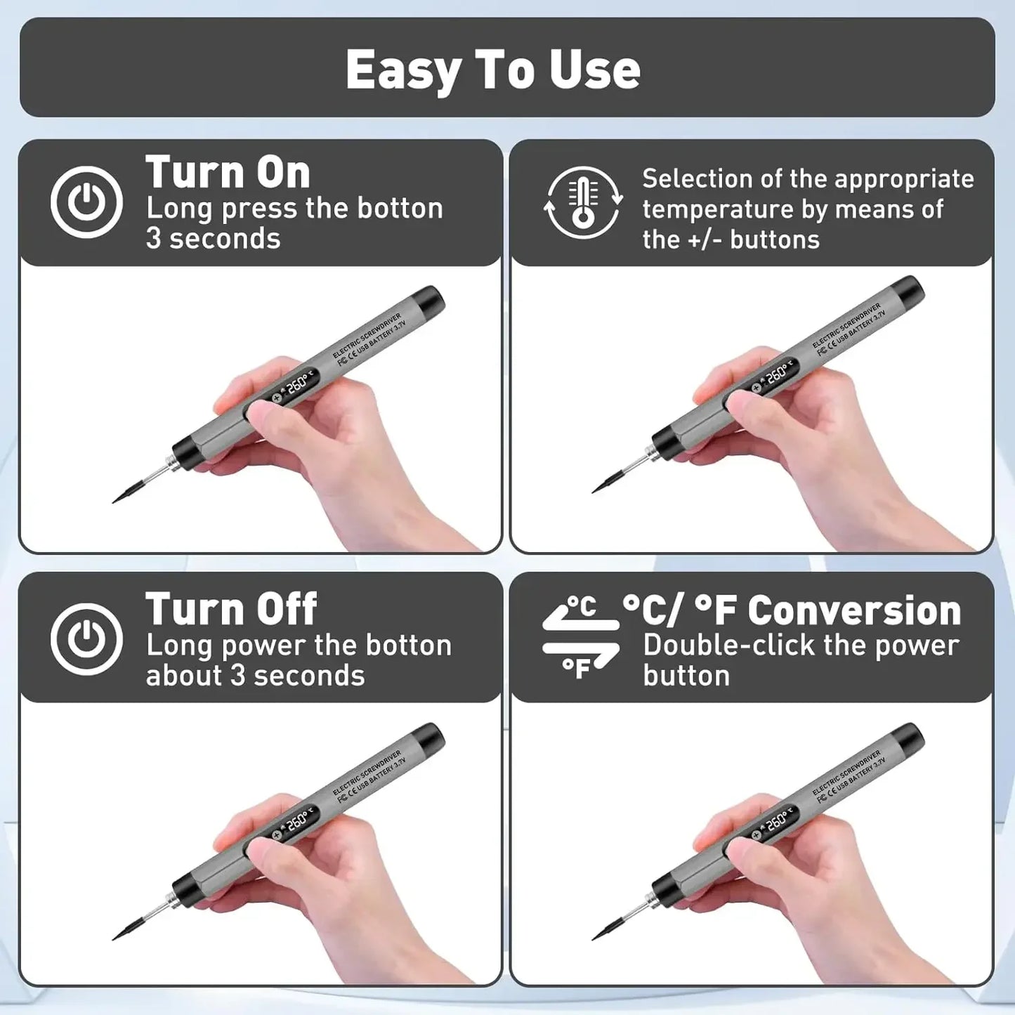 1000mAh USB LED Digital Electric Soldering Iron Kit Mini Cordless Adjustable Temperature 300-450℃ Smart Welding Solder Tool