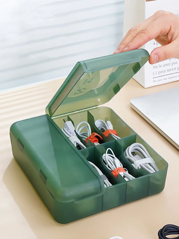 Large Storage Box for Chargers, Cables, Adapters and Accessories with Customizable Dividers, Charger and Cable Storage Box