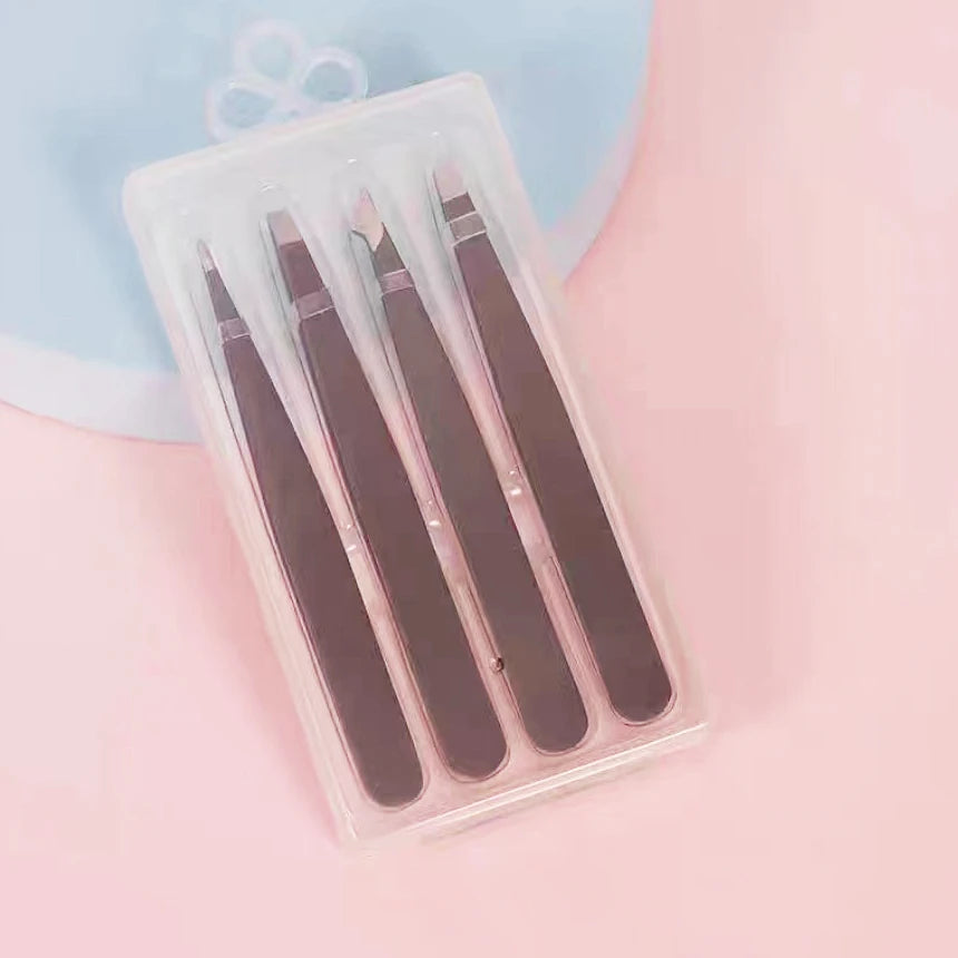 Tweezers Stainless Steel Eyebrow Tweezers Hair Removal Slanted Black Tip Point Face Harmless Beauty False Eyelashes Makeup Tools