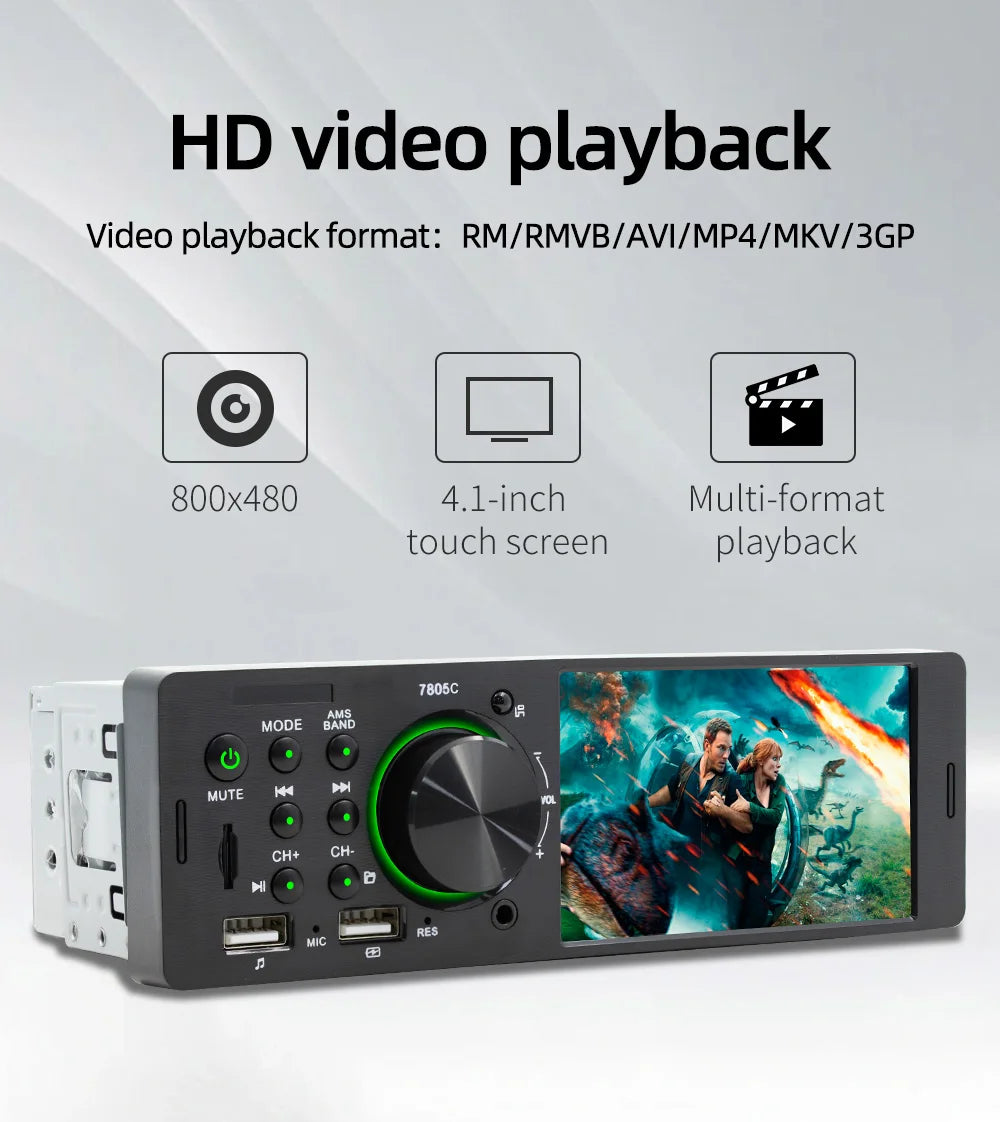 1 Din 4Inch Car Radio Touch Screen Bluetooth Music Handsfree MP5 Player TF USB Charging Remote Audio System ISO Head Unit 7805C