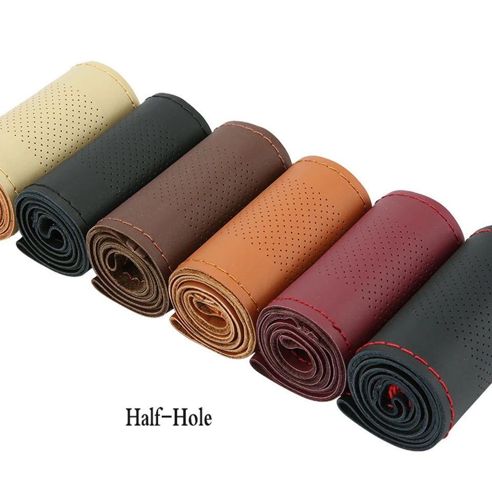 DIY Hand Sewing Steering Wheel Cover Microfiber Leather 37-38CM With Needle And Thread Interior Car Accessories Auto Interior