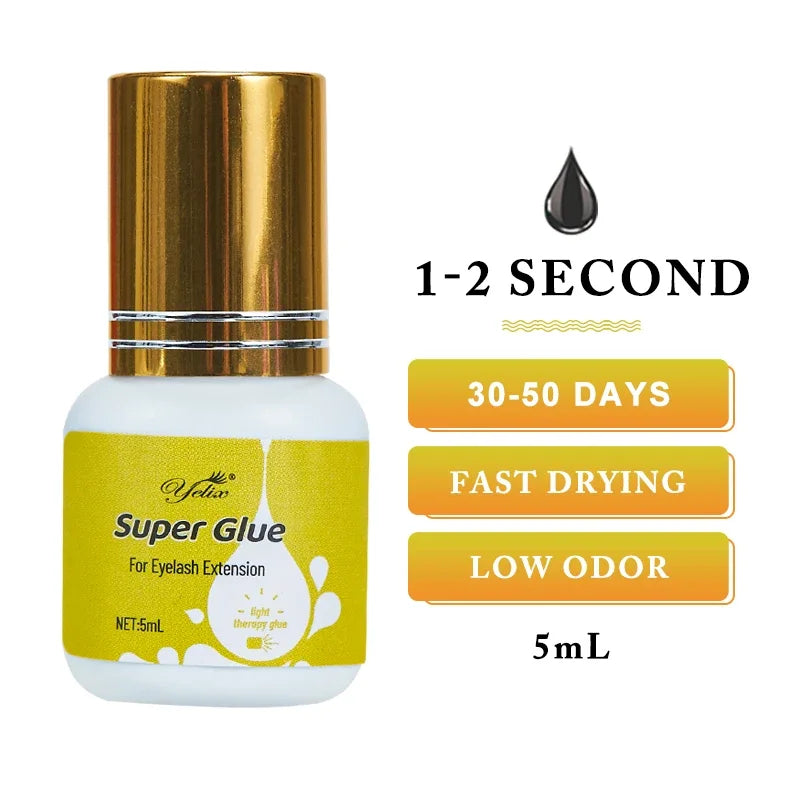 Yelix Eyelash Extension Glue 0.5-1 Sec Fast Dry Individual Lashes Glue Sensitive Eye Black/Clear Eyelash Glue Lash Extension