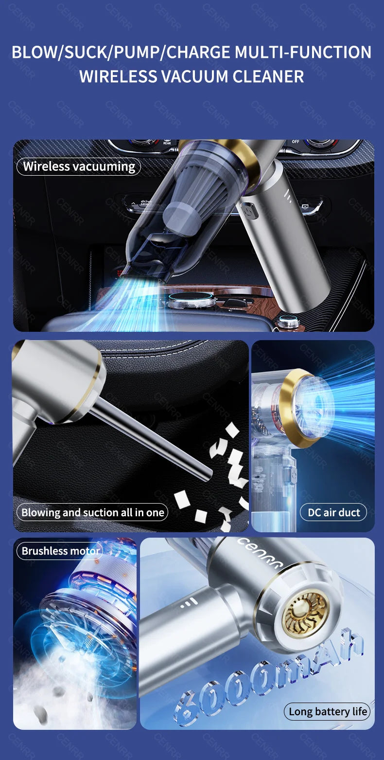 CENRR 360000PA Mini Car Vacuum Cleaner Cordless Powerful Wireless Car Cleaner HandHeld Portable Vacuum Cleaner Cleaning Machine