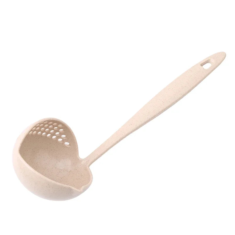 2 In 1 Creative Wheat Straw Soup Spoon Long Handle Lovely Porridge Spoons With Filter Dinnerware Kitchen Colander Tools