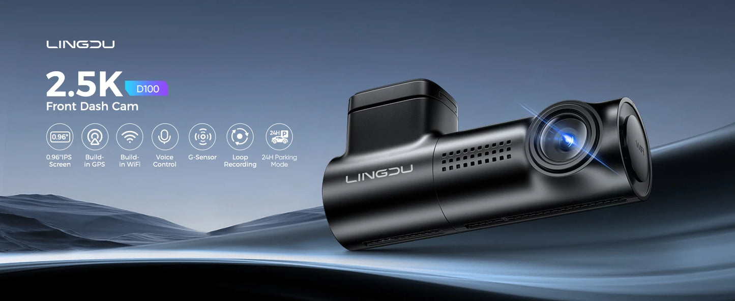 LINGDU Dash Cam D100 3K Dash Car Camera Built-in GPS Wi-Fi 24H Parking Motion Car Camera Night Vision Car DVR EN Voice Control