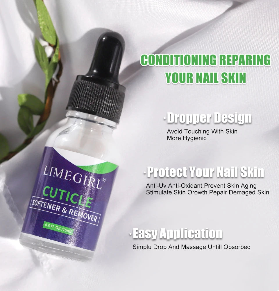 LIMEGIRL 15ml Nail Care Cuticle Regenerating Oil Preventative Nail Polish Softener for Dead Skin Gel Manicure Care Tool