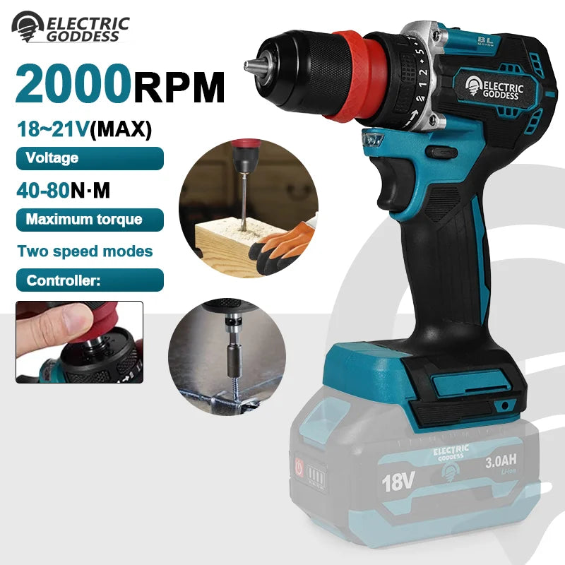 Cordless Brushless Electric Drill 10mm Multifunctional Home Screwdriver Home Improvement Handheld For Makita 18V Battery Pin