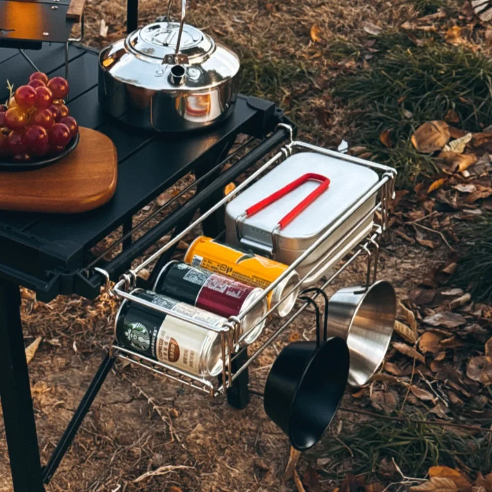 Outdoor Aluminum Table Side Storage Rack Hanging Mesh IGT Table Expansion Bracket Folding Table Extension Basket Folding Rack