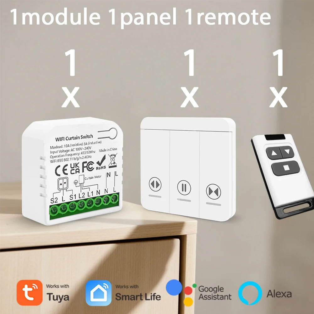 Tuya WiFi Smart Curtain Switch Roller Blinds Shutter Module 433MHz RF Remote Control Works With Alexa Google Home Assistant