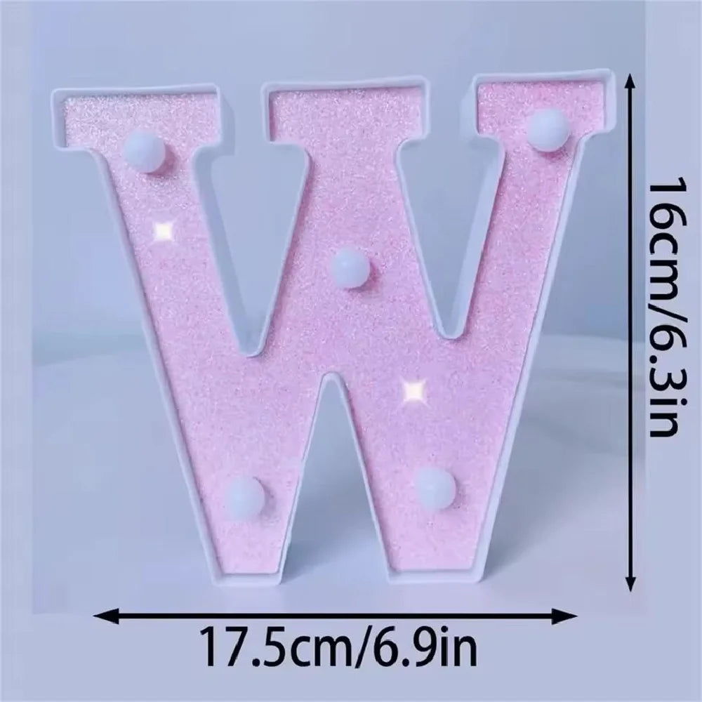 1PC 16cm LED Letter&Number Lights For Wedding,Proposal,Birthday,Party,Photo Props,Battery Powered Pink Glitter Decorative Lights