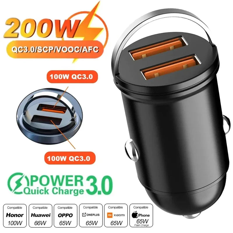 200W USB Car Charger Fast Charging Type C Car Phone Charger Adapter For iPhone Samsung Xiaomi Huawei USB C Quick Charger In Car