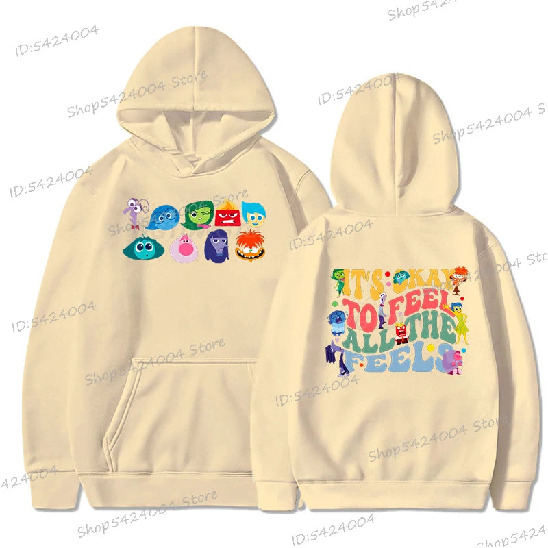 Anime Inside Out Vintage Print Hoodie It's Okay To Feel All The Feels Tracksuit Autumn Long Sleeve Disney Movie Women Men Hoody