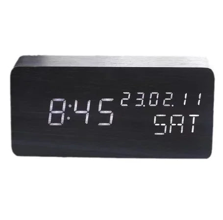 Wooden Clock Electronic Clock, LED Date Weekly Temperature Display Electronic Alarm Clock