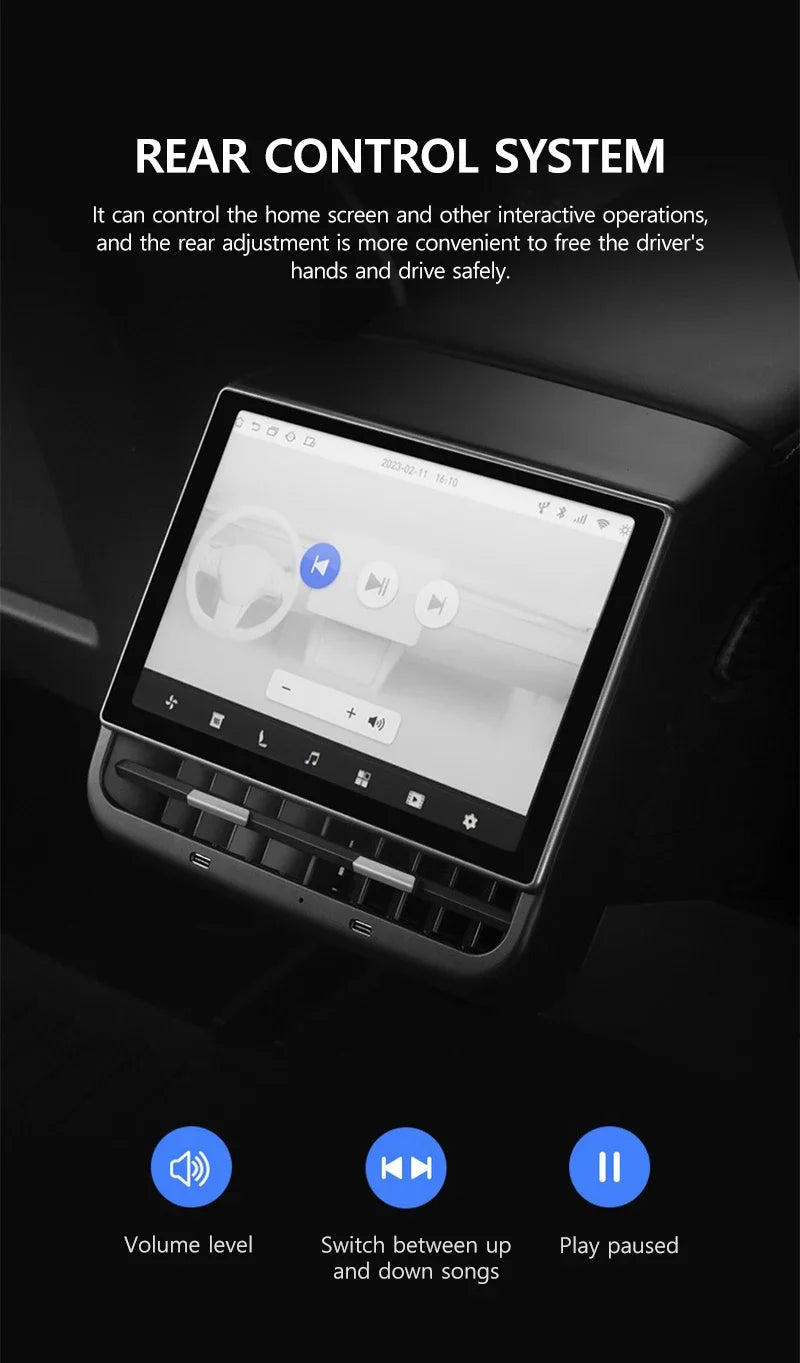 New Style 8.66 Inches Rear Display Android 13 WIFI Entertainment Screen 4G+64G Wireles Carplay Andriod Auto for Tesla Model Y 3