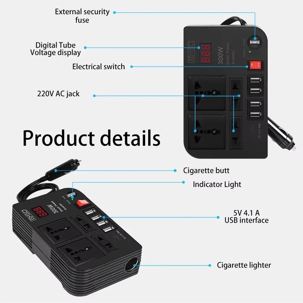 Car Inverter 300W High-power DC 12V To 220V Multi-function Home Modified Sine WaveAutomotive Power Converter power inverter