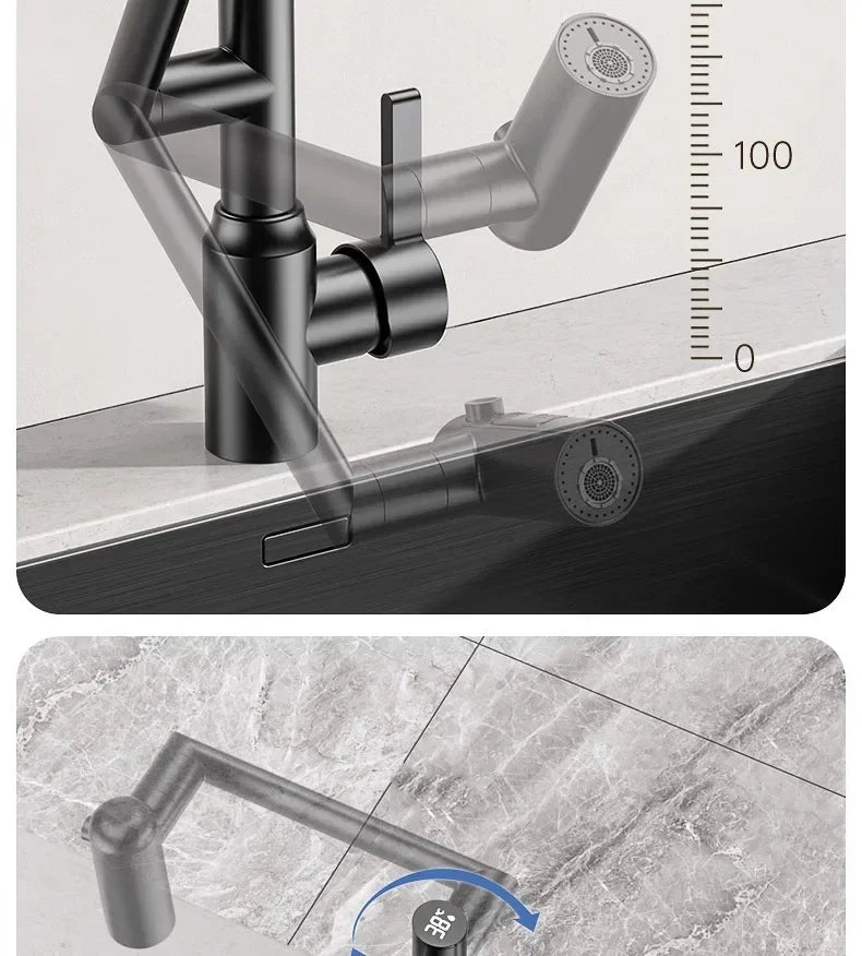 Universal Rotation Kitchen Faucet Bathroom Faucets Multifunctional Washbasin Mechanical Arm Digital Display Hot and Cold Tap