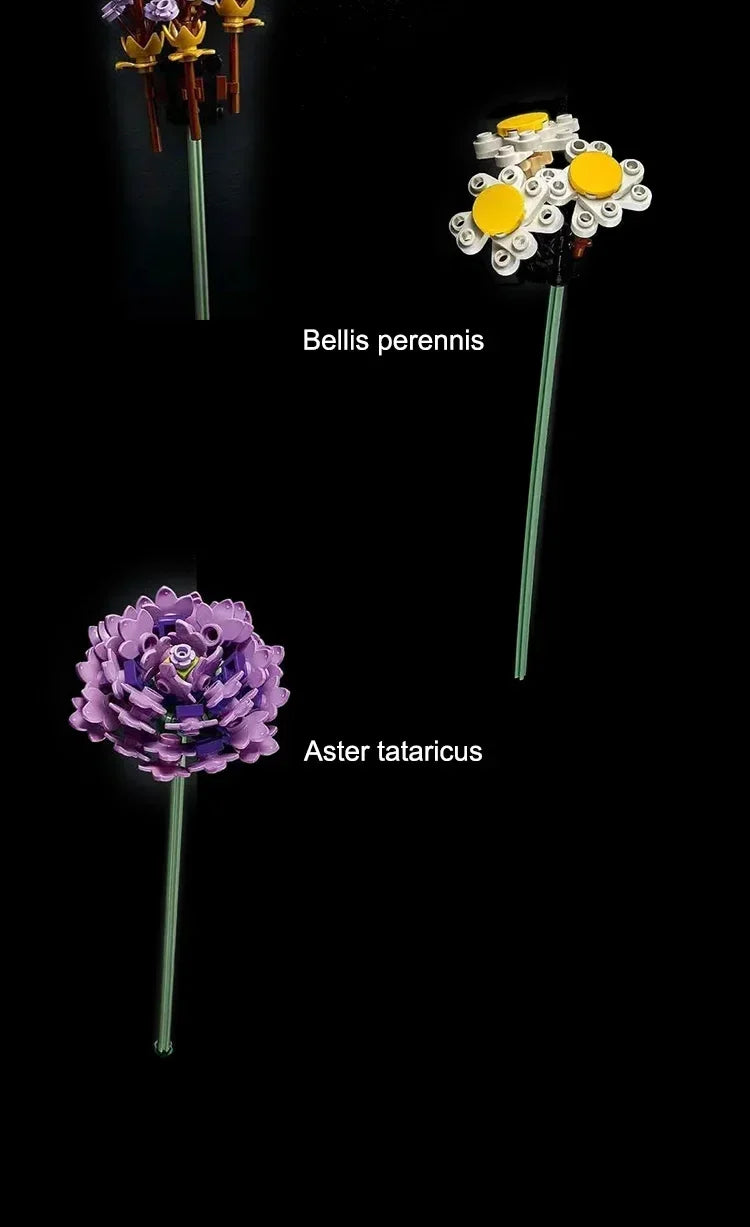 New 700+PCS Rose Blocks City Creative DIY Plant Desktop Decoration Building Blocks Girls Toys Model Classic Bricks Birthday Gift