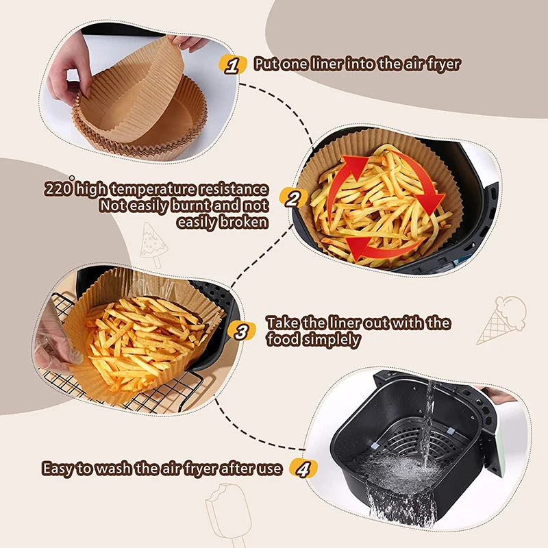 50Pcs Air Fryer Special Paper Oil-Absorbing Food Pad for Air Fryer Oil-proof Disposable Baking Paper AirFryer Accessories