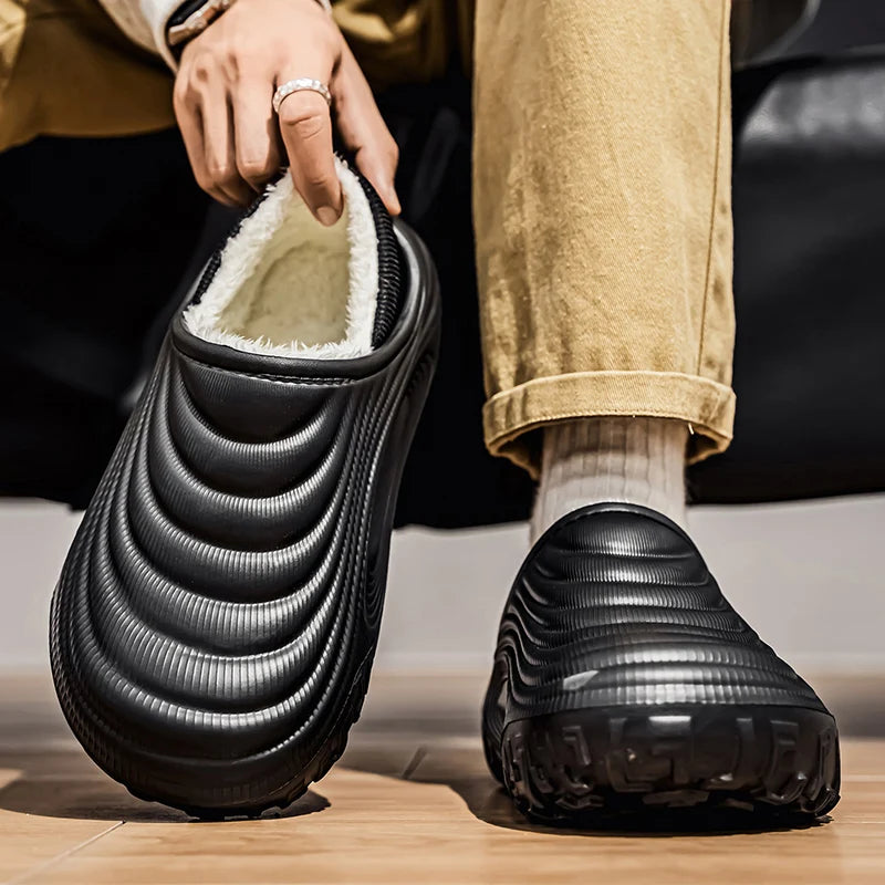 New Fashion Cotton Men's Slippers Winter Warm Plush Men Slippers Waterproof Men Garden Shoes Indoor Outdoor Men's Warm Shoes